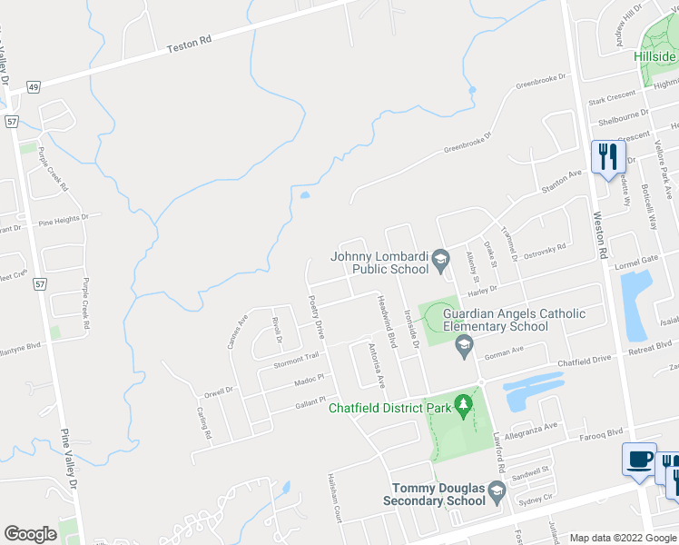 map of restaurants, bars, coffee shops, grocery stores, and more near 101 Silver Sterling Crescent in Vaughan