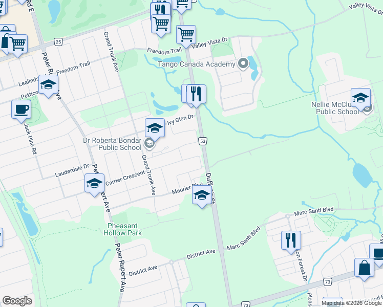 map of restaurants, bars, coffee shops, grocery stores, and more near 131 Carrier Crescent in Vaughan