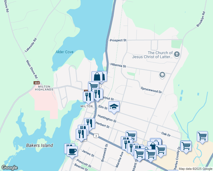 map of restaurants, bars, coffee shops, grocery stores, and more near 2 Walker Street in Yarmouth
