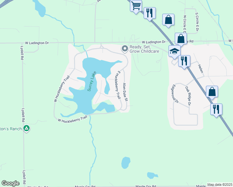 map of restaurants, bars, coffee shops, grocery stores, and more near 2610 East Huckleberry Trail in Farwell