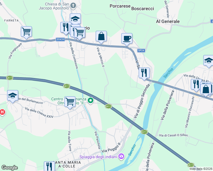 map of restaurants, bars, coffee shops, grocery stores, and more near 409 Via di Mezzo II in Lucca