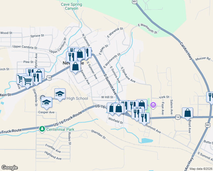 map of restaurants, bars, coffee shops, grocery stores, and more near 26 West Winthrop Street in Newcastle