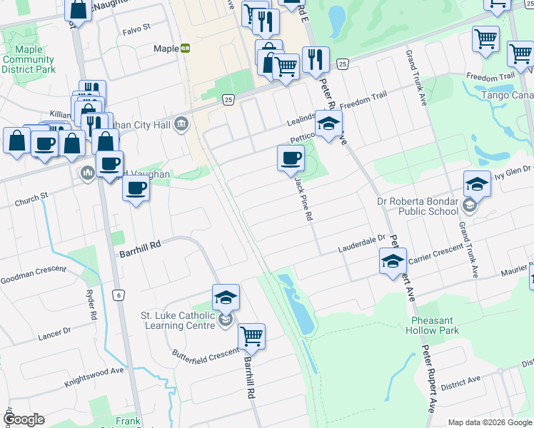 map of restaurants, bars, coffee shops, grocery stores, and more near 170 Ascalon Drive in Vaughan
