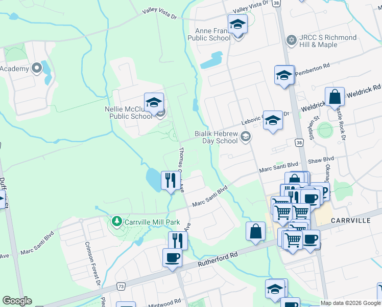 map of restaurants, bars, coffee shops, grocery stores, and more near 1 Golden Trail in Vaughan