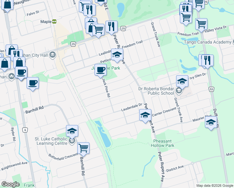 map of restaurants, bars, coffee shops, grocery stores, and more near 87 Ascalon Drive in Vaughan