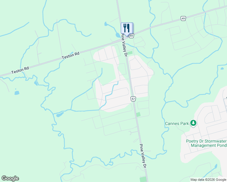 map of restaurants, bars, coffee shops, grocery stores, and more near Wainfleet Crescent in Vaughan