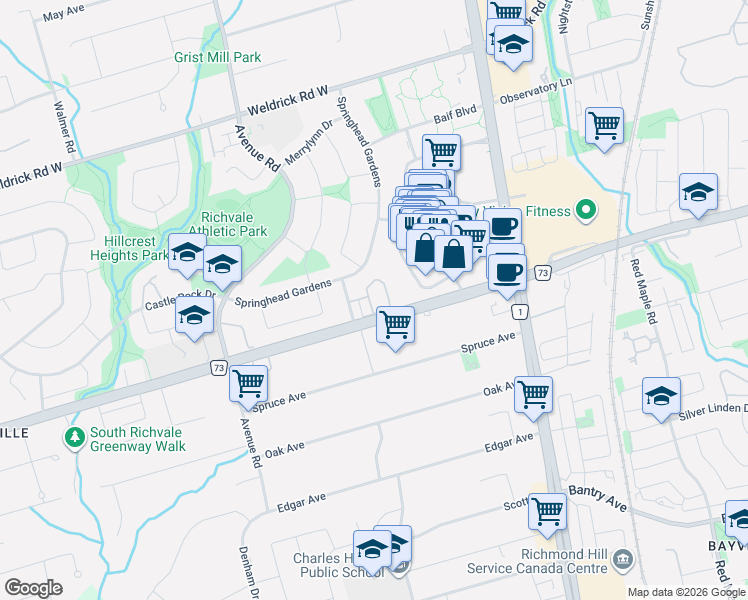 map of restaurants, bars, coffee shops, grocery stores, and more near in Richmond Hill