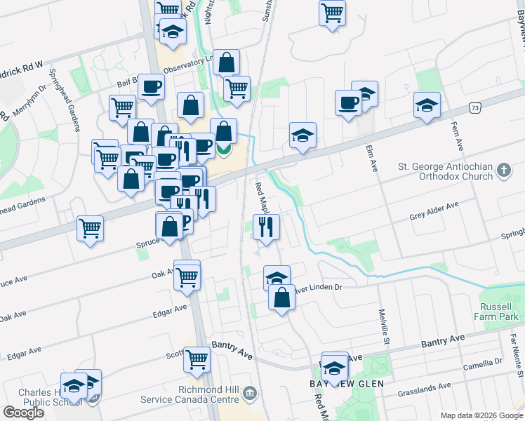 map of restaurants, bars, coffee shops, grocery stores, and more near in Richmond Hill