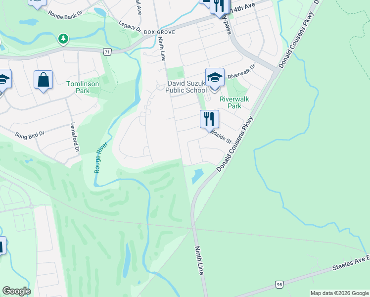map of restaurants, bars, coffee shops, grocery stores, and more near 16 Terrance Drive in Markham