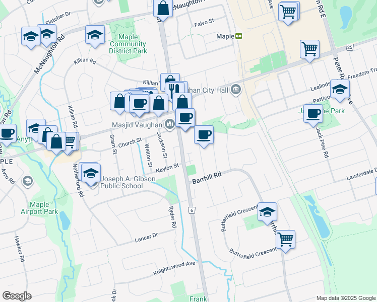 map of restaurants, bars, coffee shops, grocery stores, and more near 9901 Keele Street in Vaughan