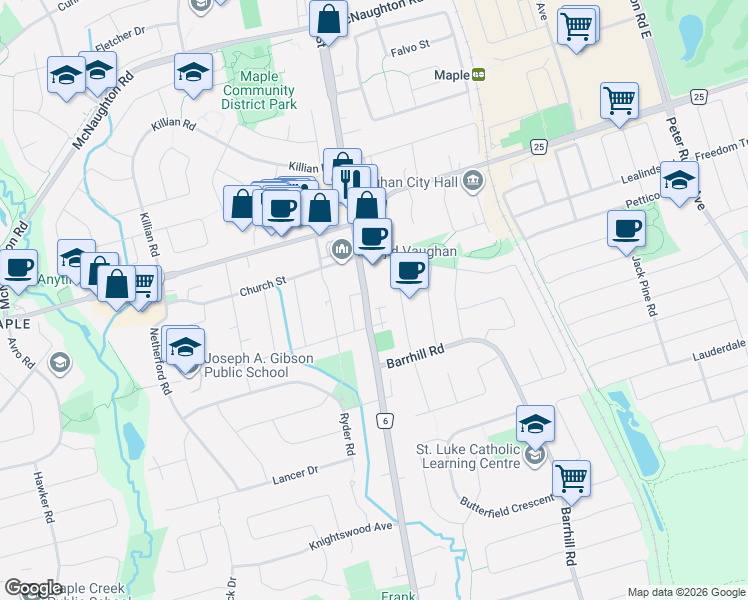 map of restaurants, bars, coffee shops, grocery stores, and more near 9901 Keele Street in Vaughan