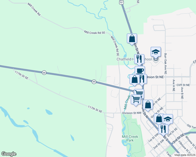map of restaurants, bars, coffee shops, grocery stores, and more near 301 Orchard Ridge Road in Chatfield