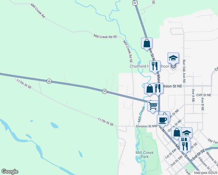 map of restaurants, bars, coffee shops, grocery stores, and more near 301 Orchard Ridge Road in Chatfield