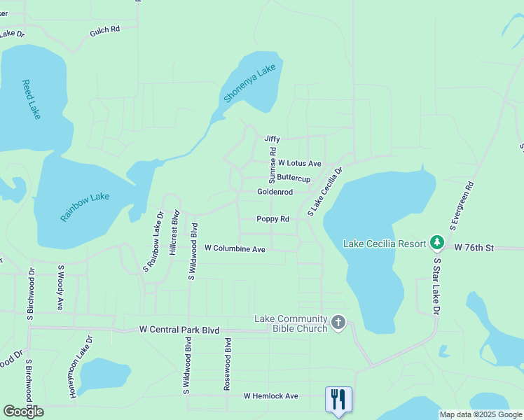 map of restaurants, bars, coffee shops, grocery stores, and more near 8287 West Hollyhock Avenue in Baldwin