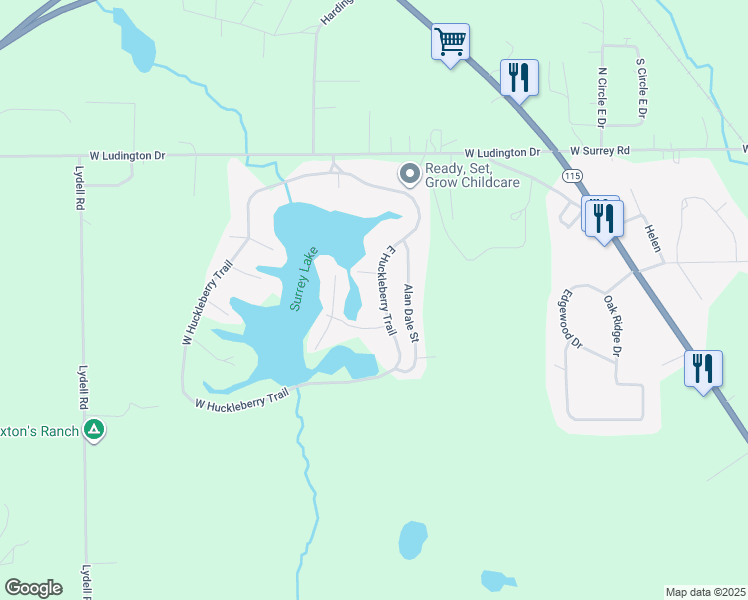 map of restaurants, bars, coffee shops, grocery stores, and more near 2610 East Huckleberry Trail in Farwell