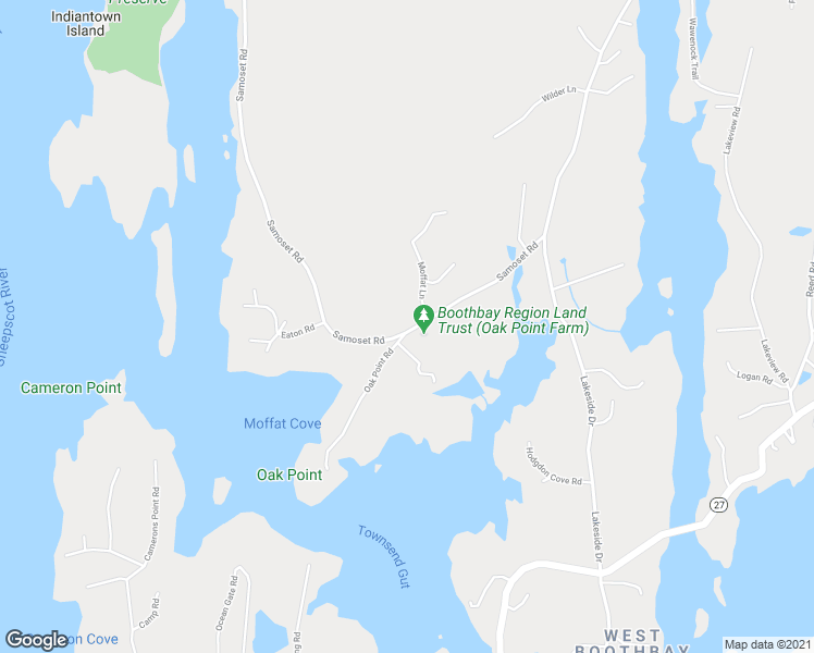 map of restaurants, bars, coffee shops, grocery stores, and more near 260 Samoset Road in Boothbay Harbor