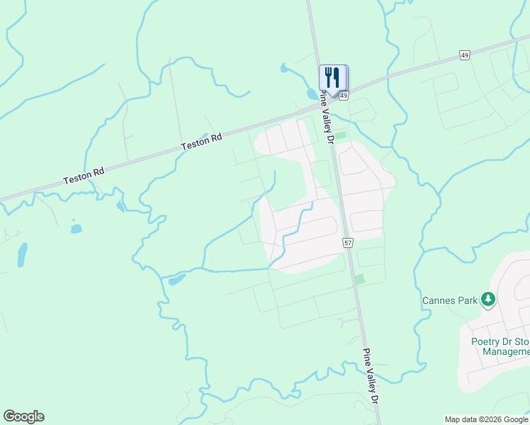 map of restaurants, bars, coffee shops, grocery stores, and more near 10320-10620 Pine Valley Drive in Vaughan