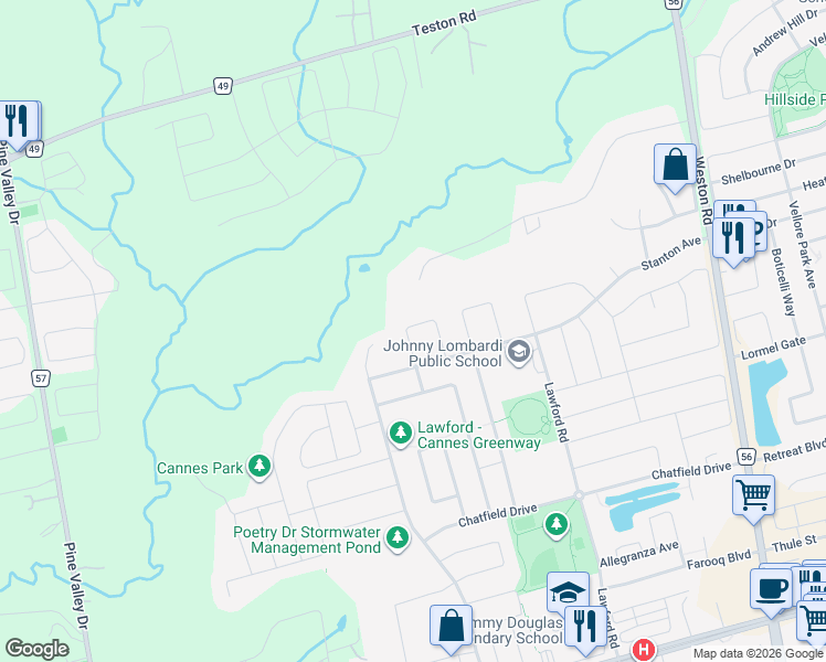map of restaurants, bars, coffee shops, grocery stores, and more near 62 Silver Sterling Crescent in Vaughan