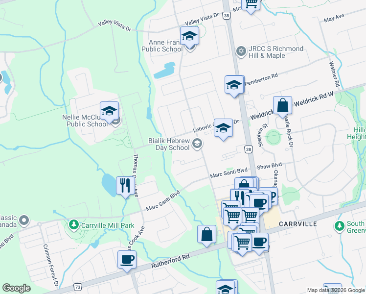 map of restaurants, bars, coffee shops, grocery stores, and more near 65 Laskin Drive in Vaughan
