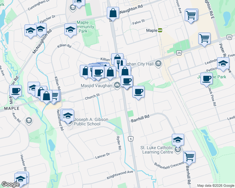 map of restaurants, bars, coffee shops, grocery stores, and more near 9944 Keele Street in Vaughan