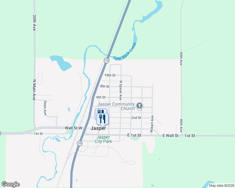 map of restaurants, bars, coffee shops, grocery stores, and more near 320 North Spicer Avenue in Jasper