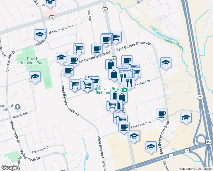 map of restaurants, bars, coffee shops, grocery stores, and more near 11 West Wilmot Street in Richmond Hill