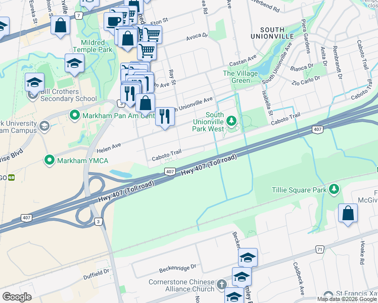 map of restaurants, bars, coffee shops, grocery stores, and more near 139 Peshawar Avenue in Markham