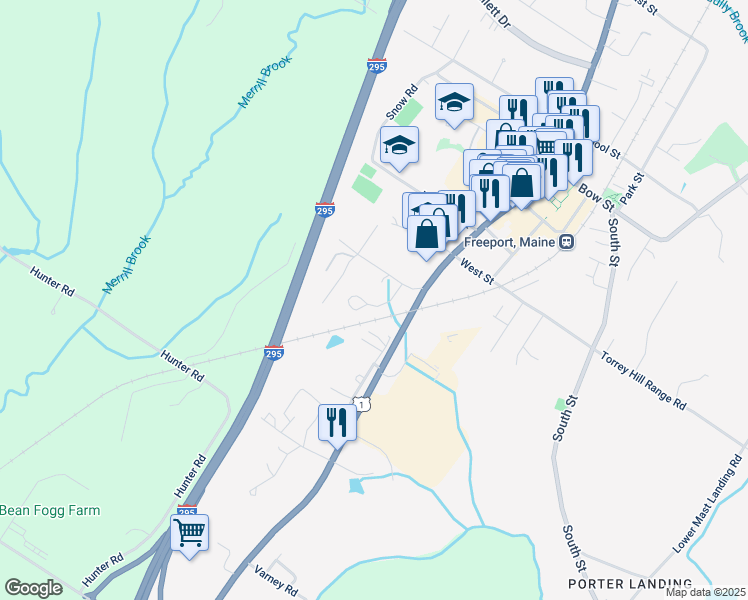 map of restaurants, bars, coffee shops, grocery stores, and more near 9 Summer Street in Freeport