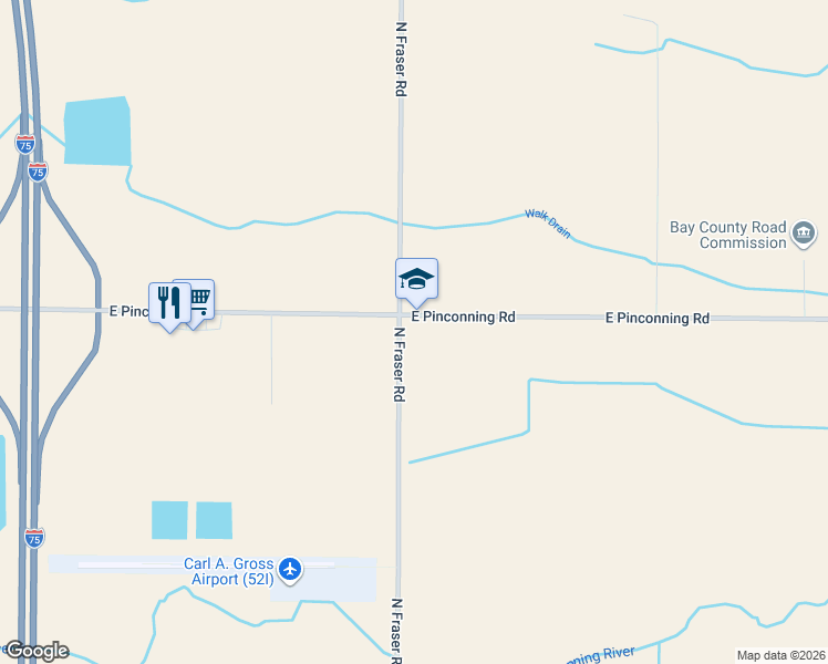 map of restaurants, bars, coffee shops, grocery stores, and more near 991 East Pinconning Road in Pinconning