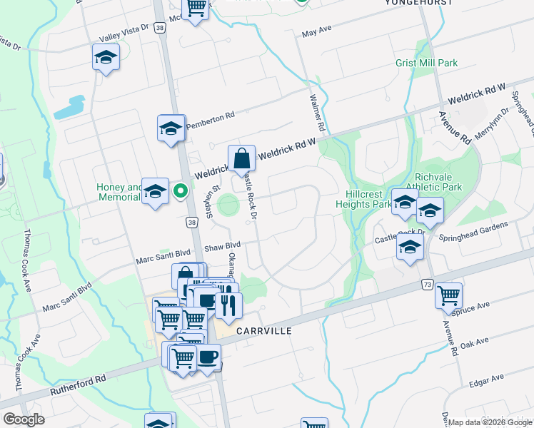 map of restaurants, bars, coffee shops, grocery stores, and more near 11 Law Crescent in Richmond Hill