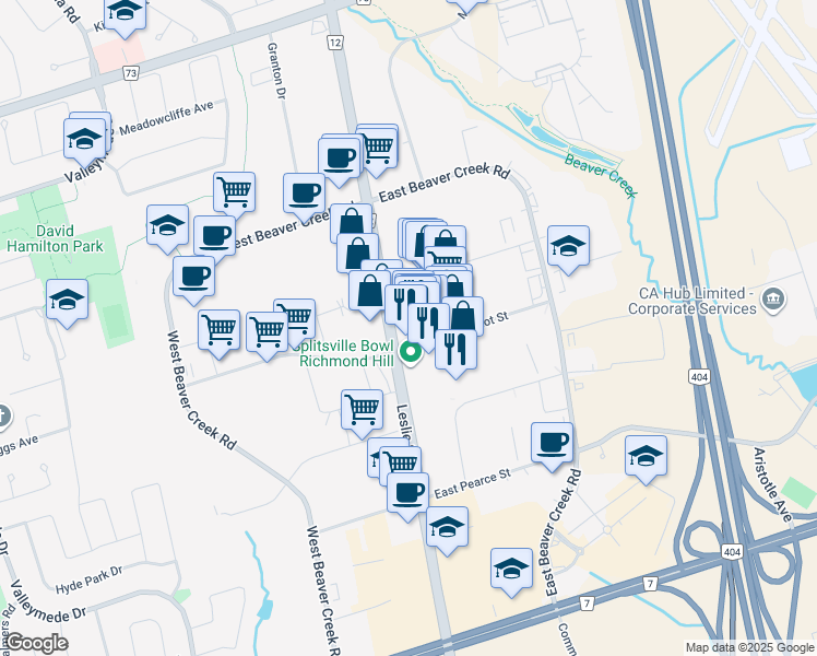 map of restaurants, bars, coffee shops, grocery stores, and more near 10 East Wilmot Street in Richmond Hill