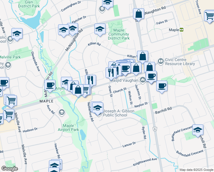 map of restaurants, bars, coffee shops, grocery stores, and more near 2414 Major Mackenzie Drive West in Vaughan