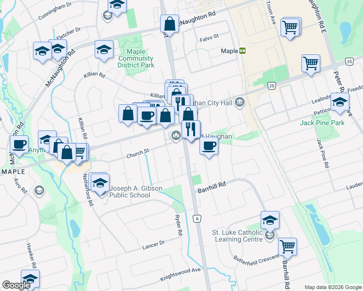 map of restaurants, bars, coffee shops, grocery stores, and more near 9944 Keele Street in Vaughan
