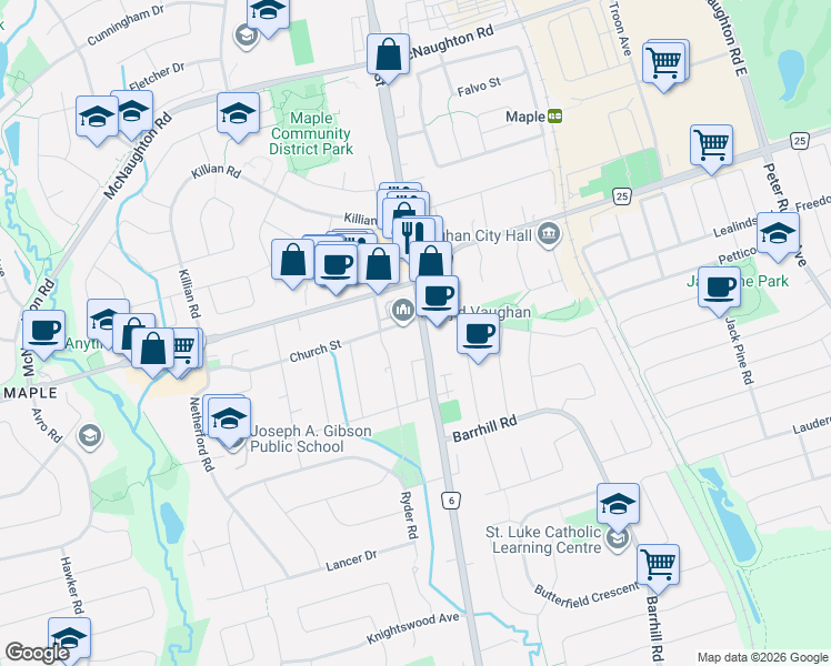 map of restaurants, bars, coffee shops, grocery stores, and more near 9944 Keele Street in Vaughan