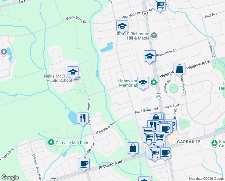 map of restaurants, bars, coffee shops, grocery stores, and more near 131 Lebovic Campus Drive in Vaughan