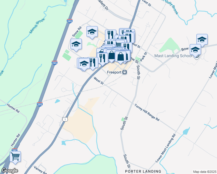 map of restaurants, bars, coffee shops, grocery stores, and more near 1 Freeport Farms in Freeport