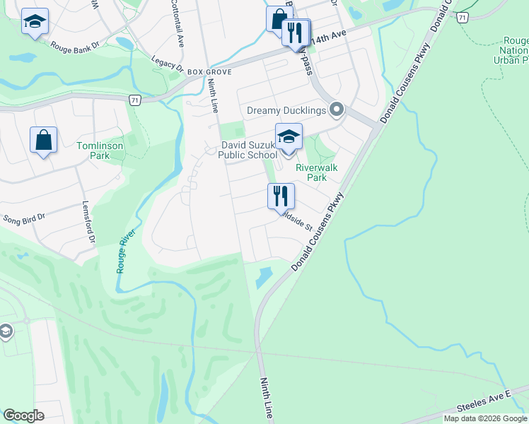 map of restaurants, bars, coffee shops, grocery stores, and more near 19 Starmount Avenue in Markham