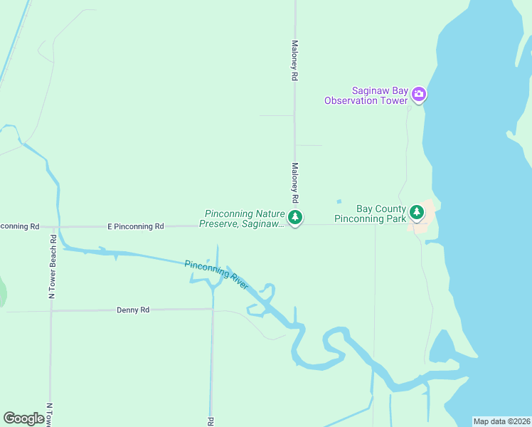 map of restaurants, bars, coffee shops, grocery stores, and more near 2831 East Pinconning Road in Pinconning