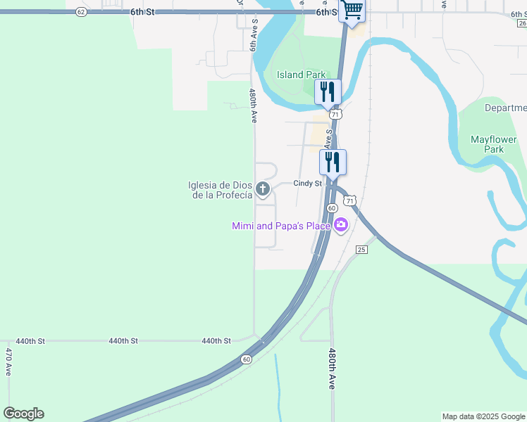 map of restaurants, bars, coffee shops, grocery stores, and more near 420 River Bluff Drive in Windom