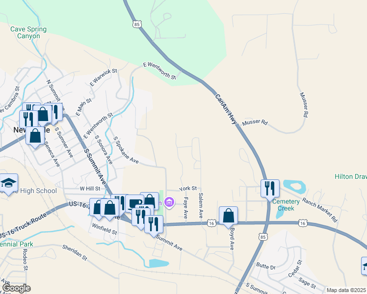 map of restaurants, bars, coffee shops, grocery stores, and more near Tom Horn Lane in Newcastle