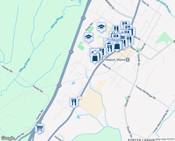map of restaurants, bars, coffee shops, grocery stores, and more near 9 Summer Street in Freeport