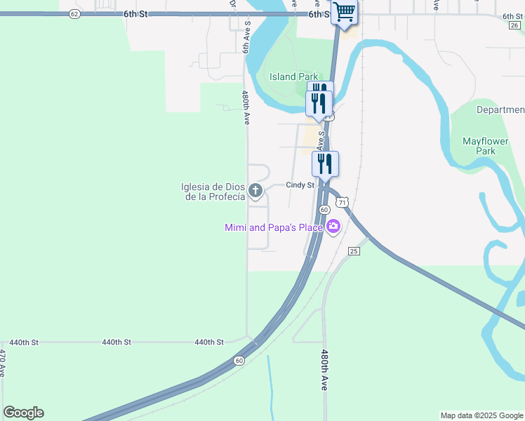 map of restaurants, bars, coffee shops, grocery stores, and more near 420 River Bluff Drive in Windom