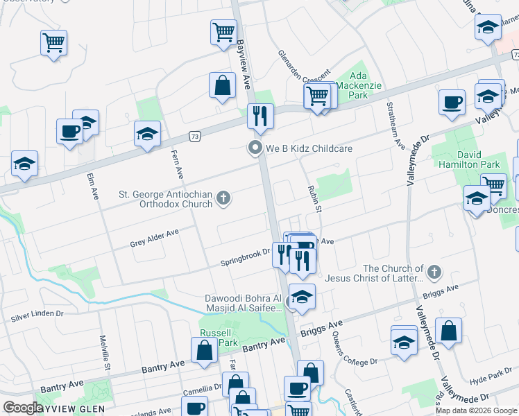 map of restaurants, bars, coffee shops, grocery stores, and more near 59 Black Walnut Crescent in Richmond Hill