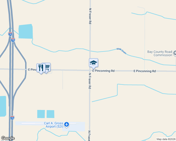 map of restaurants, bars, coffee shops, grocery stores, and more near 991 East Pinconning Road in Pinconning