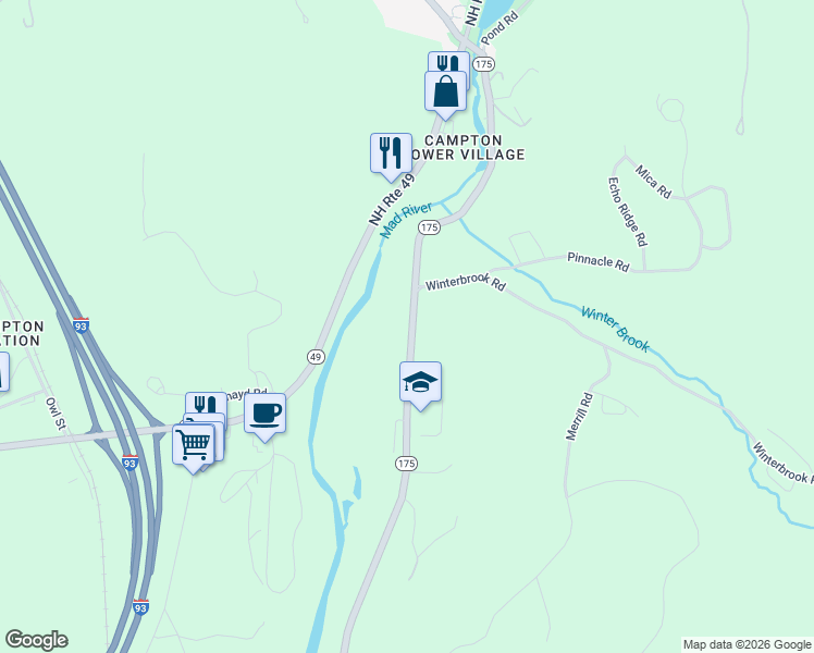 map of restaurants, bars, coffee shops, grocery stores, and more near 1147 New Hampshire Route 175 in Campton