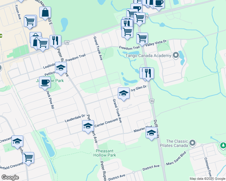 map of restaurants, bars, coffee shops, grocery stores, and more near 1 Muret Crescent in Vaughan