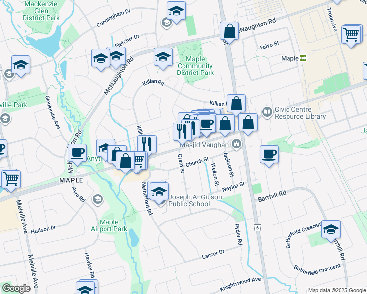 map of restaurants, bars, coffee shops, grocery stores, and more near 2414 Major Mackenzie Drive West in Vaughan