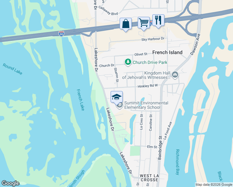 map of restaurants, bars, coffee shops, grocery stores, and more near 1839 Aiken Road in La Crosse
