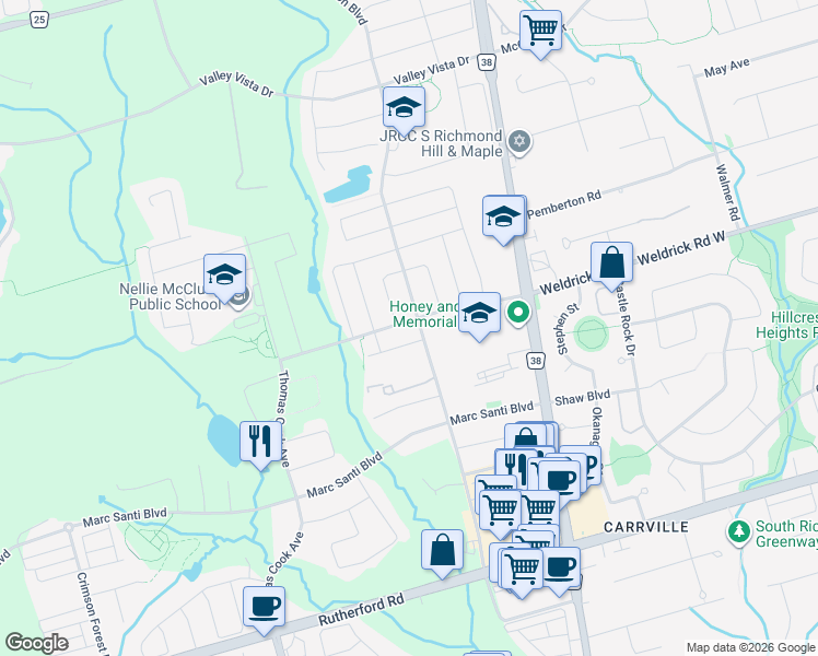 map of restaurants, bars, coffee shops, grocery stores, and more near 55 Lebovic Campus Drive in Vaughan