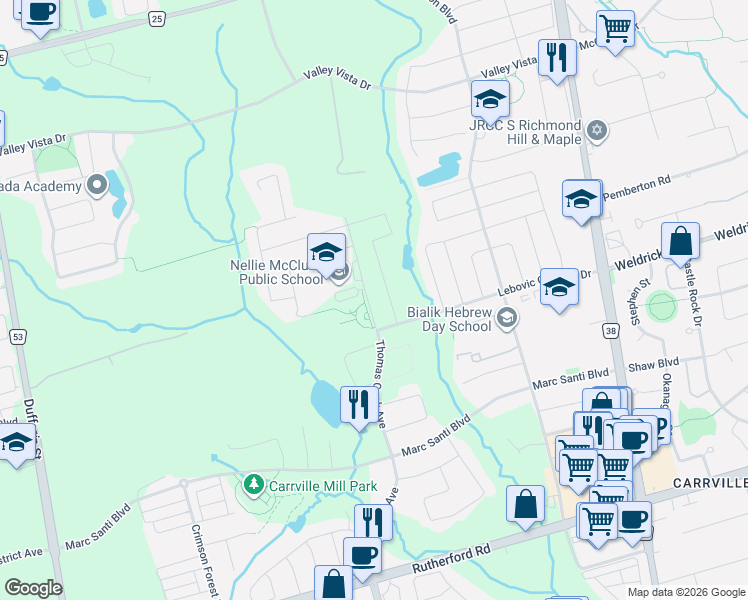 map of restaurants, bars, coffee shops, grocery stores, and more near 331 Thomas Cook Avenue in Vaughan